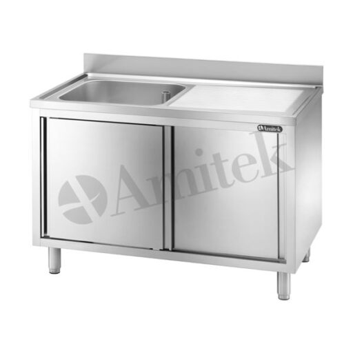 Amitek Rustfri Benk m/kum & skap 100x70
