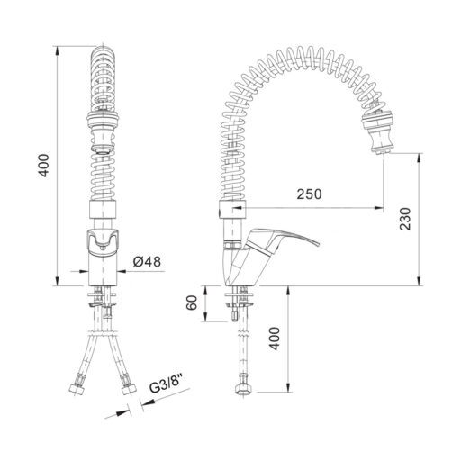 Amitek Blandebatteri 3/8″ teknisk tegning