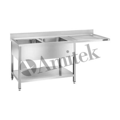 Amitek Rustfri benk 200×70 m/ oppvaskmaskintilpasning