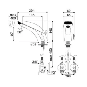 Blandebatteri med sensor 204mm.