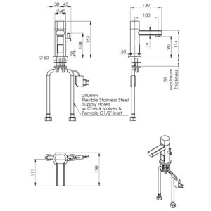 Klarco blandebatteri med sensor 130mm, tutlengde 100mm tegning 1