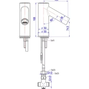 Monolith Zeus blandebatteri med sensor 120mm og blandeventil - Tegning