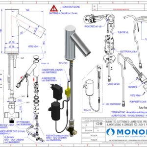 Monolith Zeus blandebatteri med sensor 120mm og blandeventil - Tegning oversikt