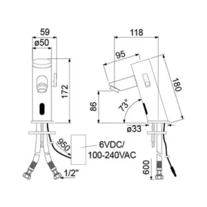 Blandebatteri med sensor 118mm. tegning