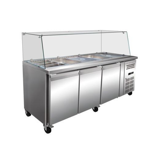 Gastro Saladette m/ glass - 3 dører 180x70cm