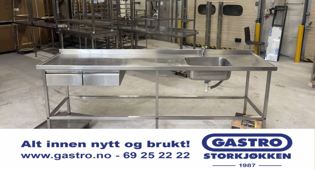Rustfribenk med kum og 2 skuffer.260x65