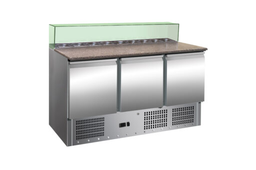 Heno Pizzakjølebenk m/ 3 dører & 8x 1/6 GN 136cm