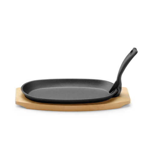 Stekeform i støpejern 28x14 cm med treunderlag og håndtak