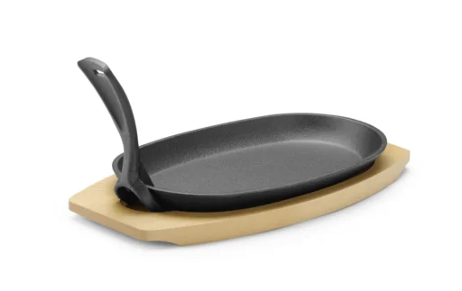 Stekeform i støpejern 28x14 cm med treunderlag og håndtak