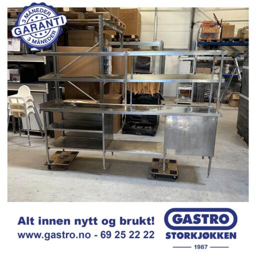 Stor Rustfri benk med hyller over og under
