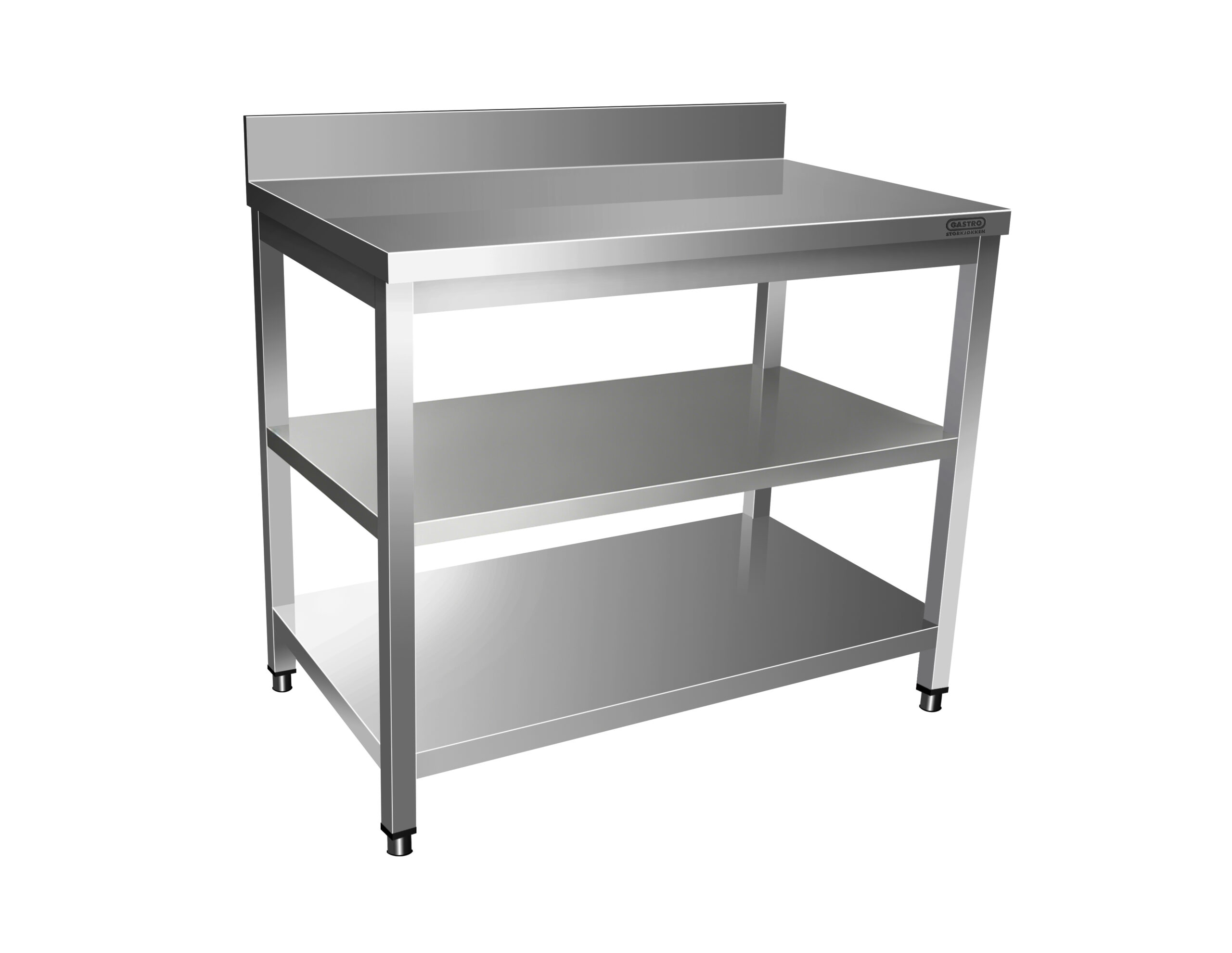 Heno Rustfri benk 200×60 cm - m/oppkant - 2 Underhyller